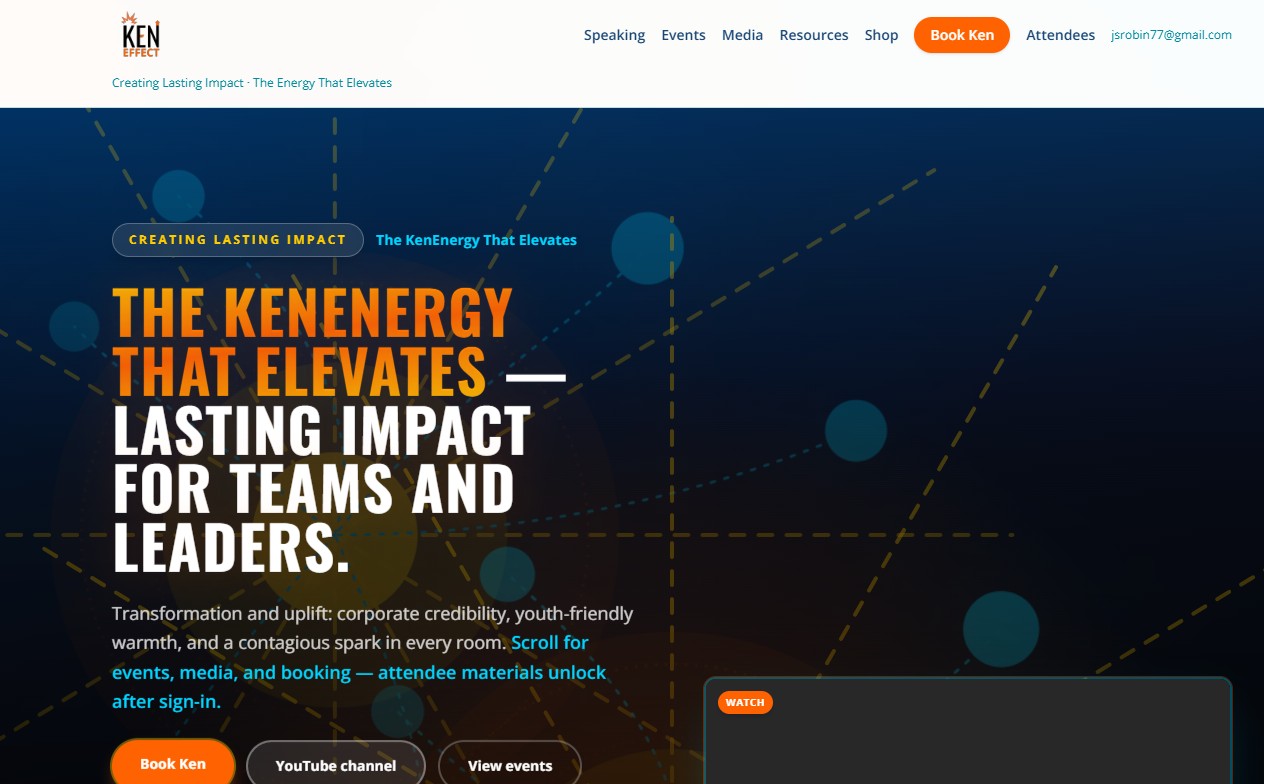 Ken Effect home page hero — speaking, events, and leadership resources for teams and organizations
