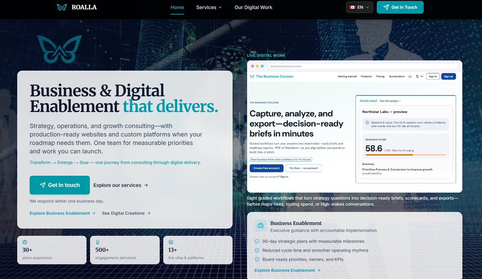 ROALLA business enablement website homepage